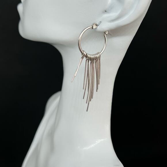 Elegant Silver Tassel Hoop Earrings - Picture 2 of 6